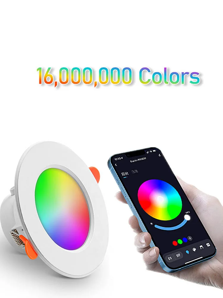 10W RGB Smart Spotlight Bluetooth-Compatible Round Panel Light 2700K-6500K Recessed Down Light for Living Room Bedroom Decor