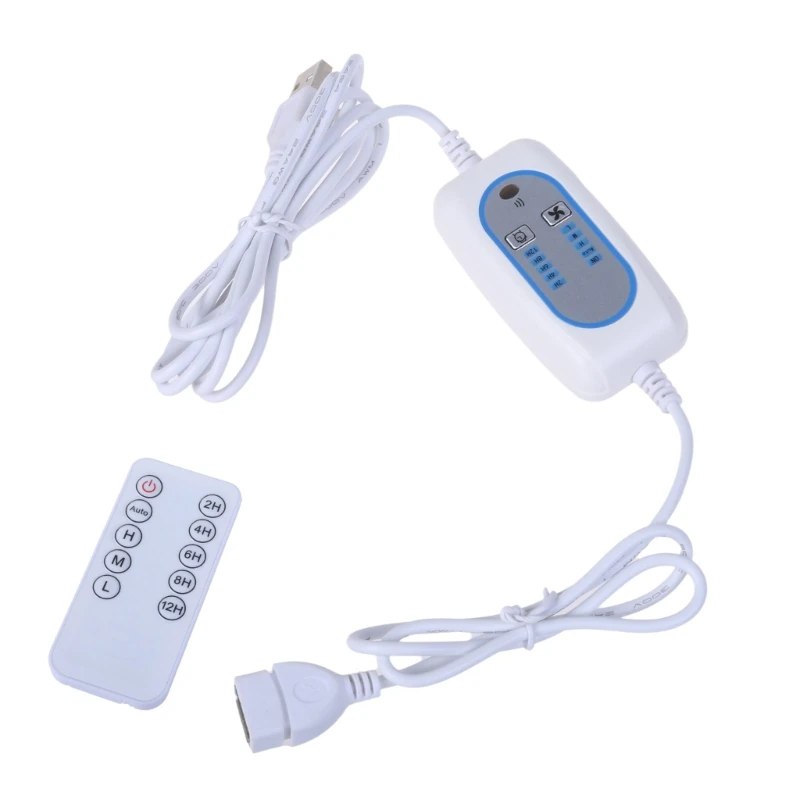 USB Remote Control Timing Cable 2-12 Hours Timing 4 Speed Adjust Extension Line for 5V Desk Ceiling Fan USB Light