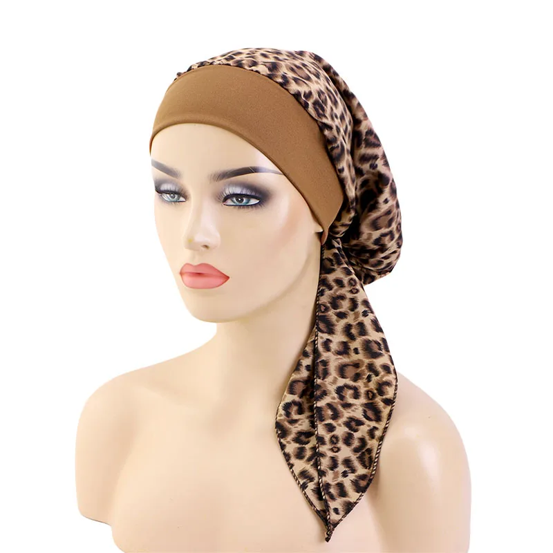 Women Printed Pre-tie Headscarf Elastic Muslim Female Turban Cancer Chemo Hat Hair Loss Cover Head Wrap Headwear Stretch Bandana