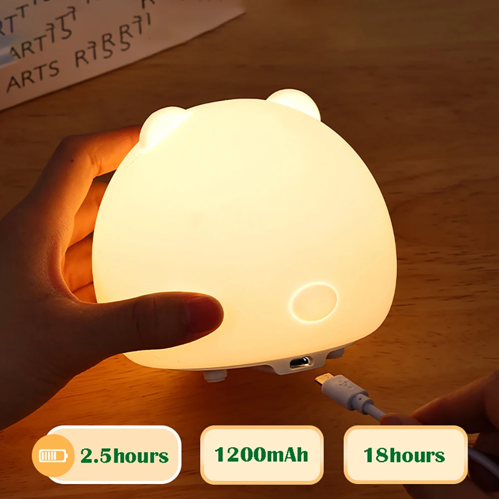 

Silicone Patting Lamp LED Night Light Bedroom Bedside Decor Charging Cartoon Little Bear Sleep Lamps for Kids Baby Hoilday Gift