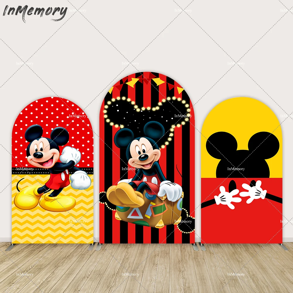 Mickey Mouse Yellow Red Arch Cover Backdrop for Boy Birthday Party Decoration Banner Personalise Baby Shower Party Supplies Wall