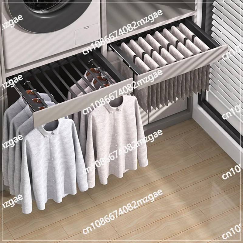 Invisible drying rack balcony hidden pull-up pants rack telescopic slide rail wardrobe
