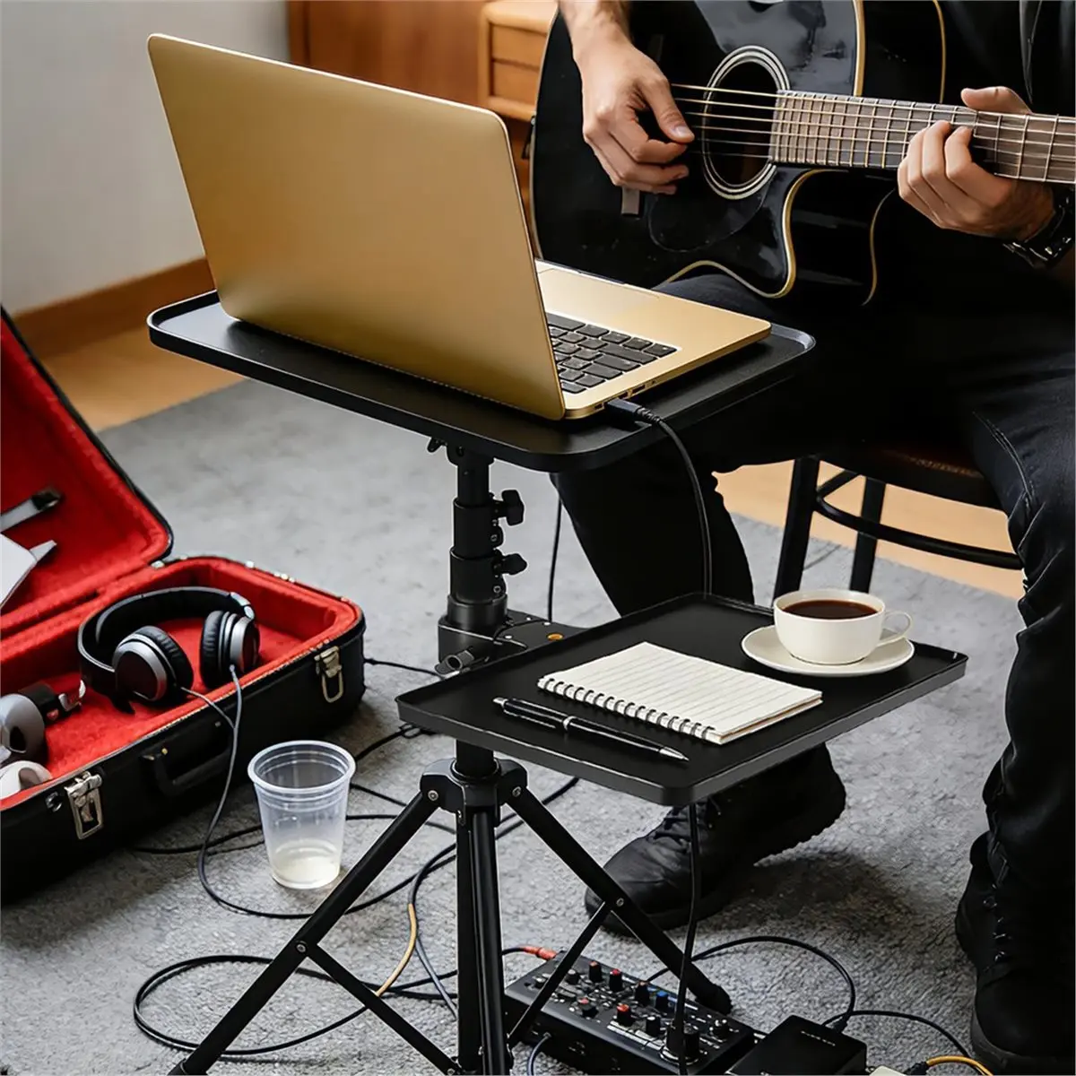 Microphone Stand Tray,Clamp on Shelf,Most Mic Stands,Large Tripod Shelf Table,Music Stand Accessories for Live Streaming