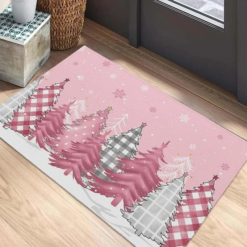 VIKAMA Pink Santa HO HO HO Door Mat Christmas Welcome Rug For Entryway Front Door Porch Indoor Outdoor Xmas Holiday Home Decor