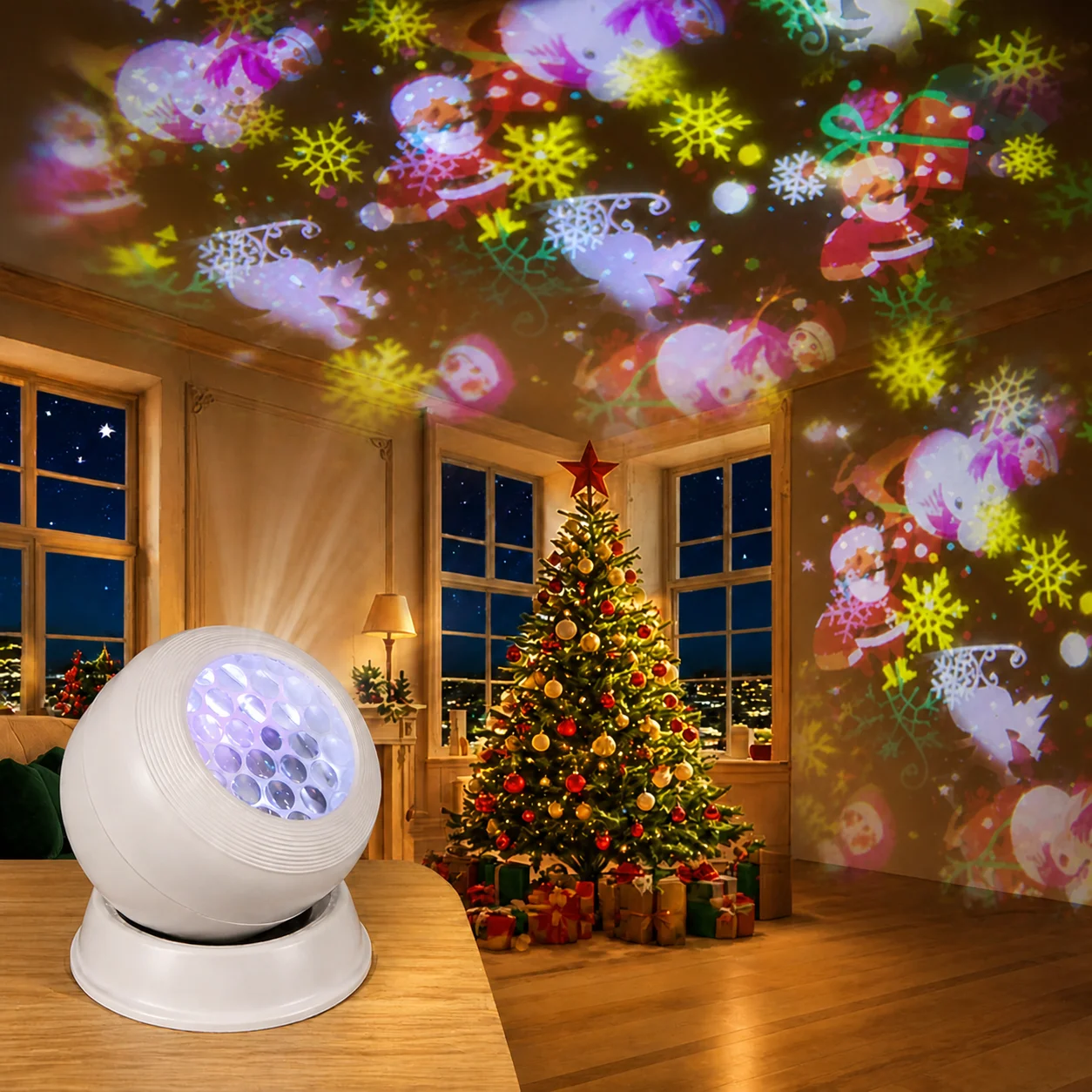 1pc Christmas Projector Light,360° Rotating Dynamic Night Light USB Powered Christmas Pattern ,Night Lighting Christmas Decor