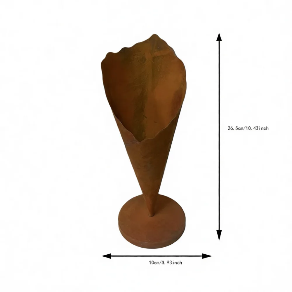 Unique Retro Iron Flower Pot Ice Cream Cone Shape Rusty Metal Planter Decorative Ornament For Garden Patio Yard Styling