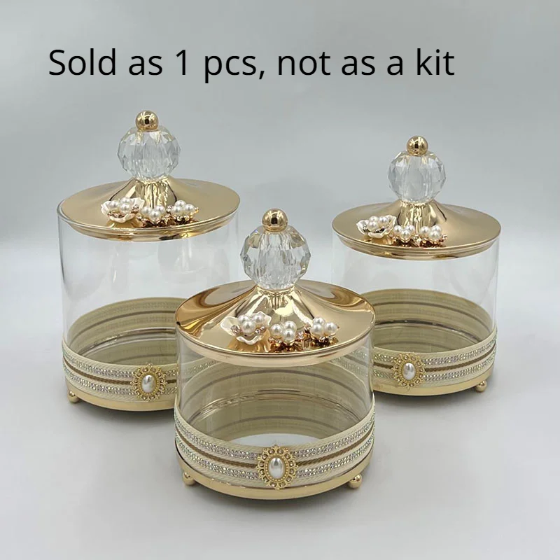 European Luxury Pearl Crystal Metal Jar Living Room Cotton Swab Box Candy Nut Storage Box Handicraft Decoration Jar Home Decor