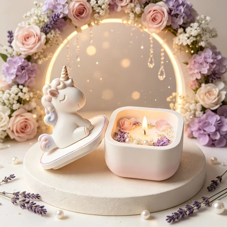 DIY Clay Mold 3-Piece Set Square Ruler Storage Box Unicorn DecorationSilicone Mold Set Dropping Silicone,Christmas Birthday Gift