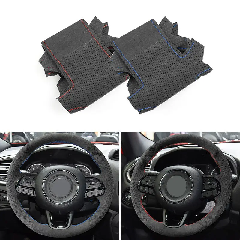 For Jeep Renegade 2016 2017 2018 2019 DIY Sewing Hand Braid Car Steering Wheel Suede Leather Cover with Threads Needles