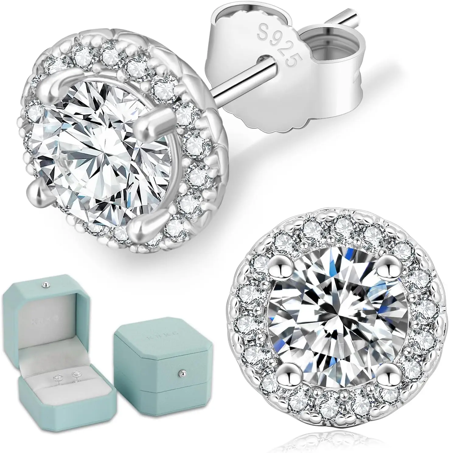 

Moissanite Earrings, Lab Created Diamond Stud Earrings for Women Men, 14K /White Gold-Plated, 925