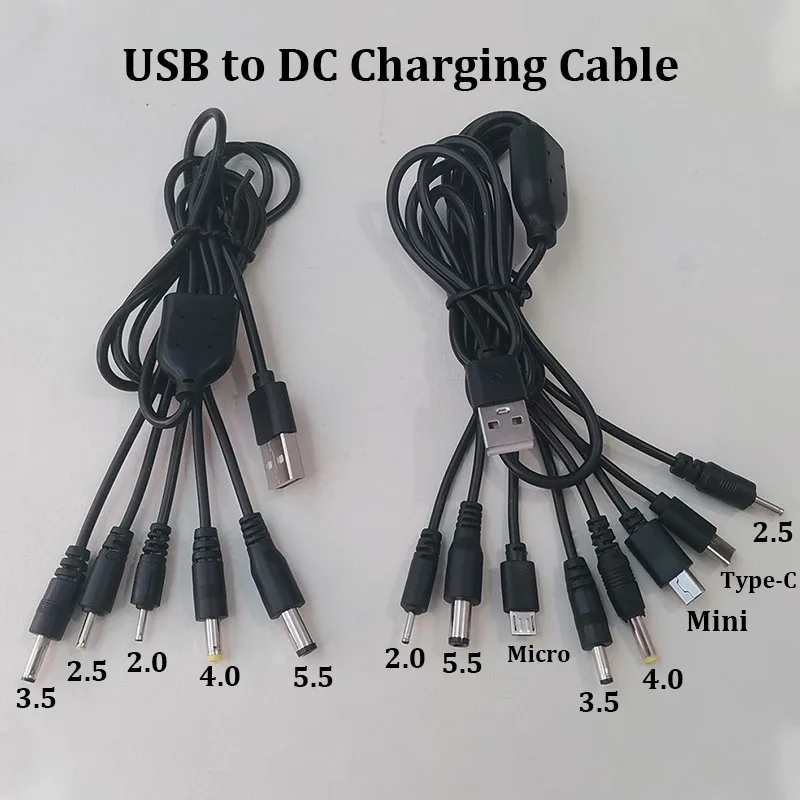 1PC 1To 5/8 Universal USB to DC Multi Tip Power Cable Type-C/Micro/Mini USB & DC 2.0/2.5/3.5/4.0/5.5mm Plugs For Electronics