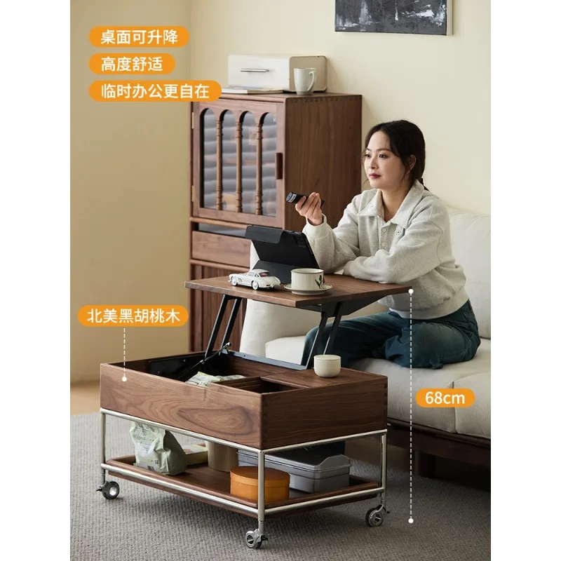 coffee table trolley cherry wood living room sofa side table movable multi-functional folding storage tea table