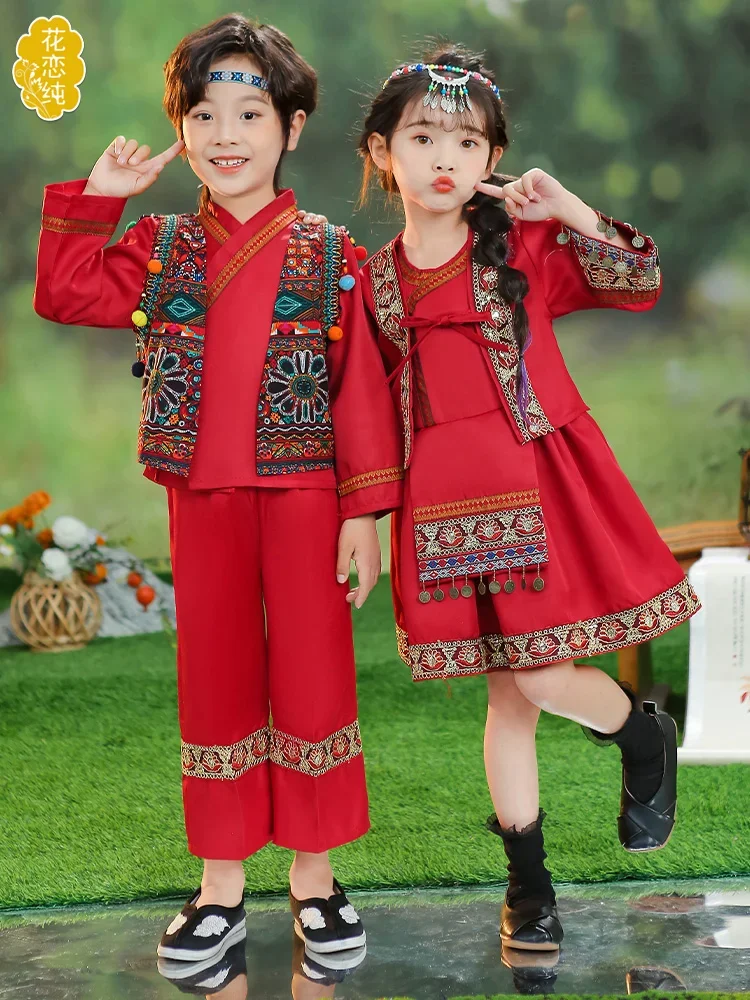 어린이 중국 민속 무용 코스튬 소녀 Yangge 현대 코스튬, 소년 무대 공연 공연 의상