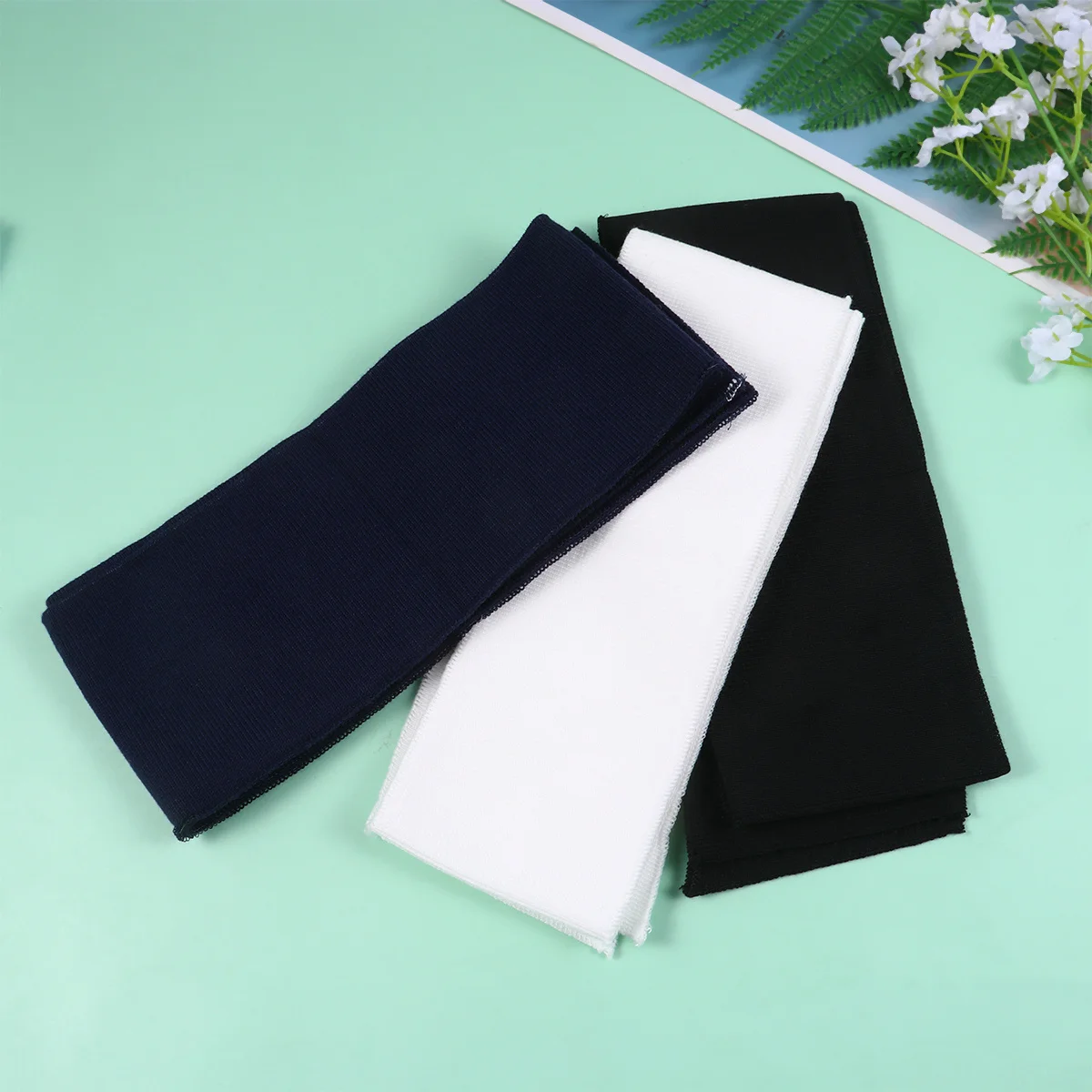 

6pcs Knitted Elastic Fabric Flat Stretchable For Waistband Sleeve Cuffs Collar Cloth Diy Craft Beige Blue White Jeans Dark