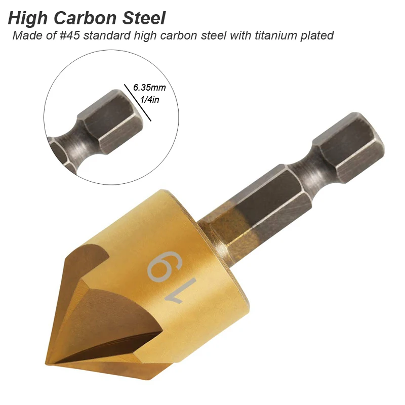 Countersink Drill Bit Set Chamfer 1/4' Hex 5 Flute Counter Sink Mill Cutter for Wood Soft Metal Rubber Plastic Woodworking