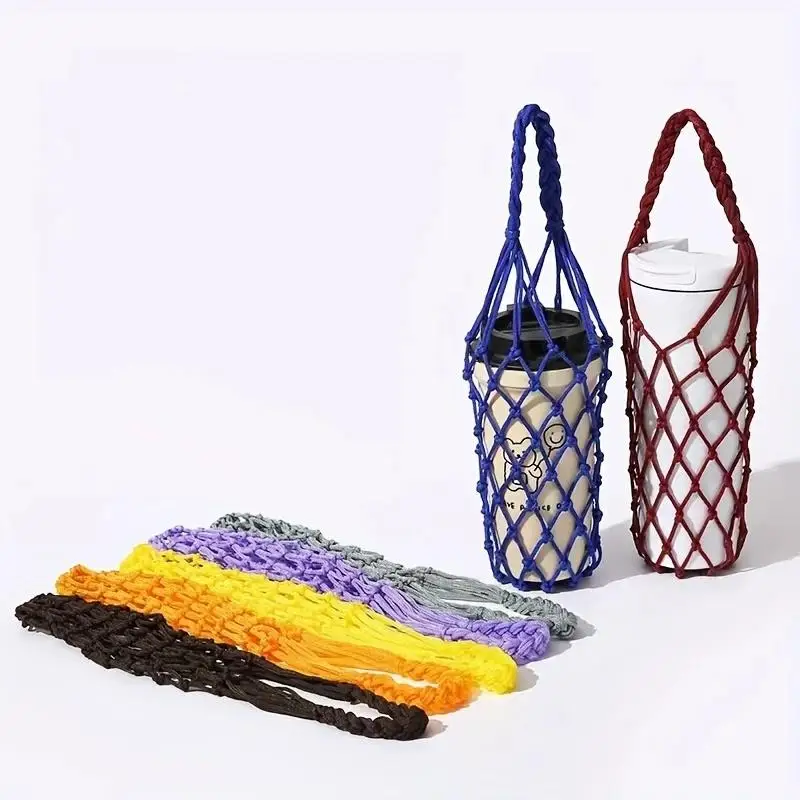 

Woven's Hollow Out Bottle Mugs Storage Covers Foldable Net Water Bottles Bag Portable Crochet Cups Holder Coffee Cup Bags