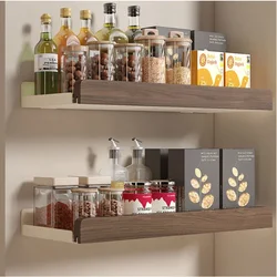 Walnut Cream Bathroom Storage Shelf, Storage Holders Racks, Wall-Mounted Punch, Light Luxury Living Room Shelves, No Punch