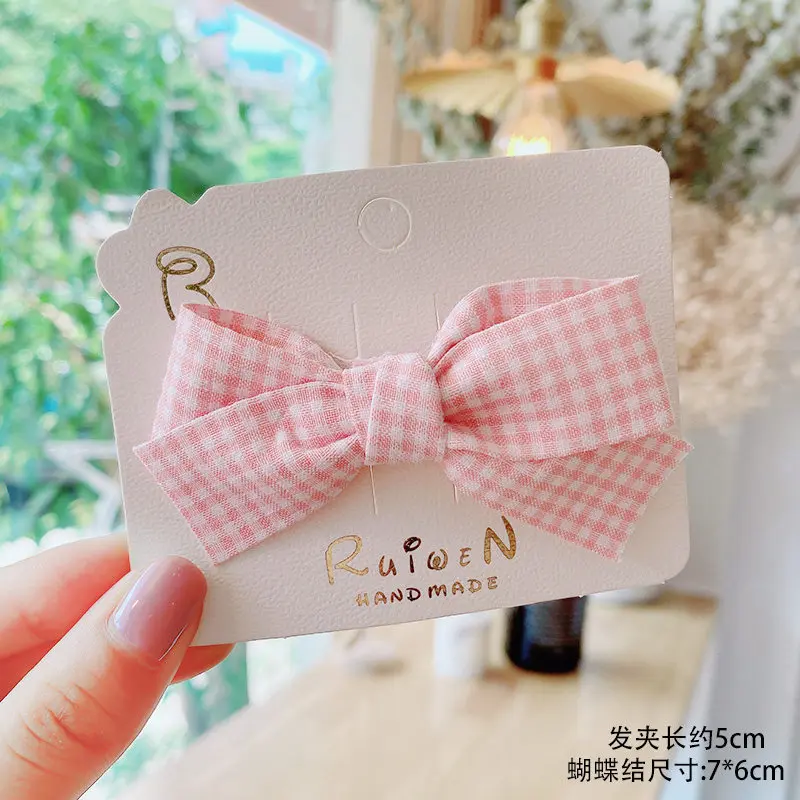 30Pcs/5.5x7.5CM Baby Girls Gingham Ribbon Girl Hair Bow Plaid CHEER Bow Clips Barrettes with Black Hair Ties Or Clip