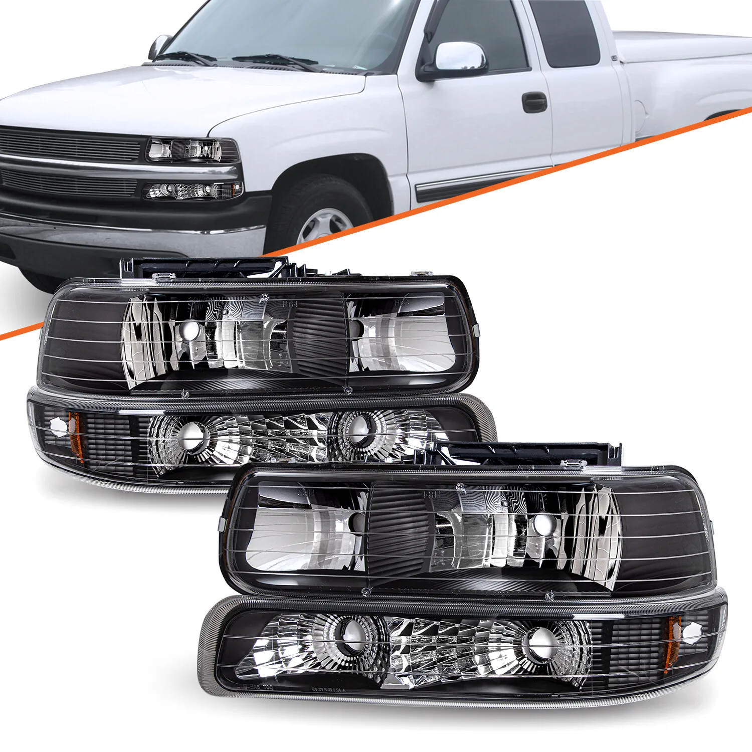 

For 1999-2002 Chevy Silverado/00-06 Tahoe Suburban Black Headlights&Bumper Lamps