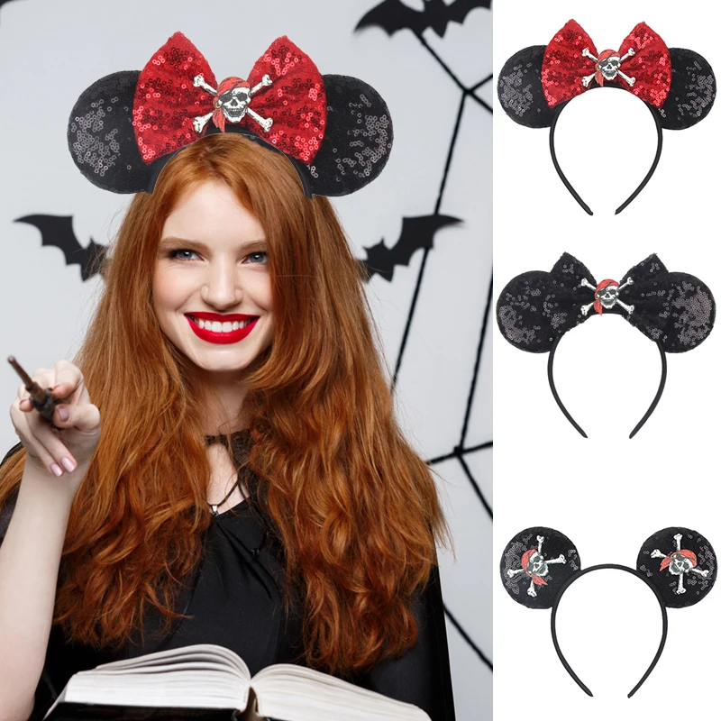 

Skull Crossbones Pirate Mickey Mouse Ear Headband Bat Pumpkin Bow Halloween Hairband Festival Party Cosplay Hair Accessories