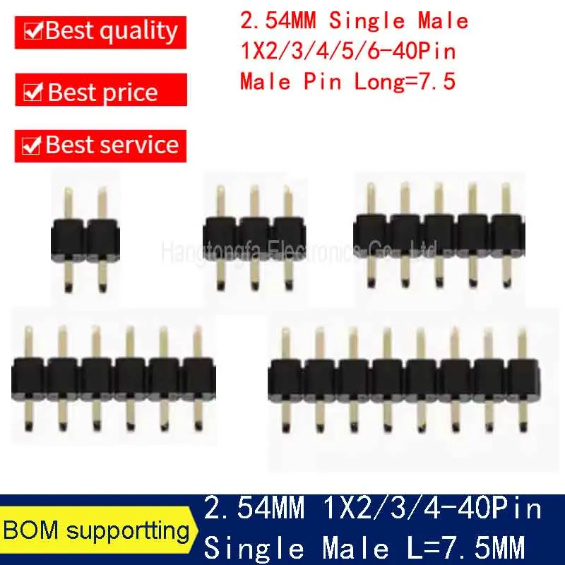 10 sztuk 2.54mm krótki profil jednorzędowy prosty męski 1x3/4/5/6/7/8/9/10/12/20/40P Rohs złoty Pcb męski złącze pinowe