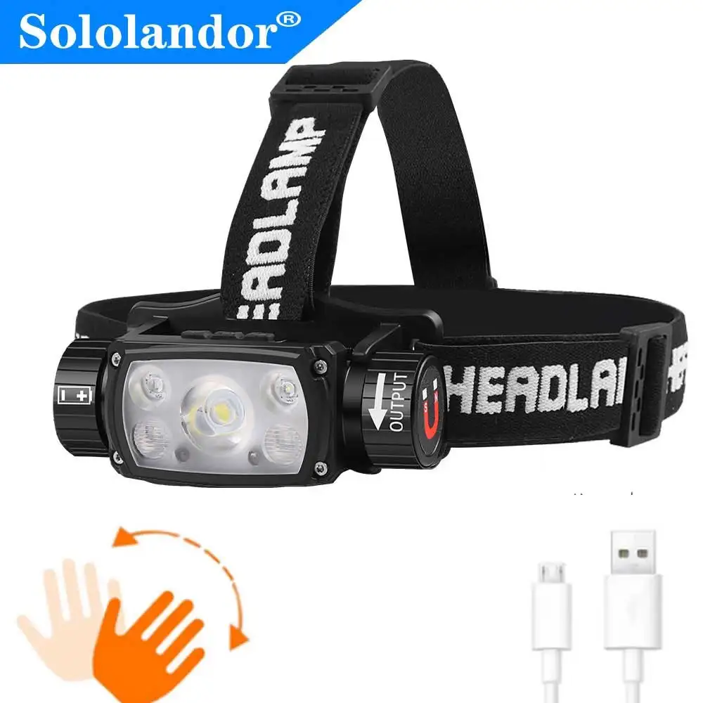 LED Headlamp Sensor Headlight Flashlight 18650 21700 USB Rechargeable Outdoor Head Lamp Torch Red Light Modes Work Lamp