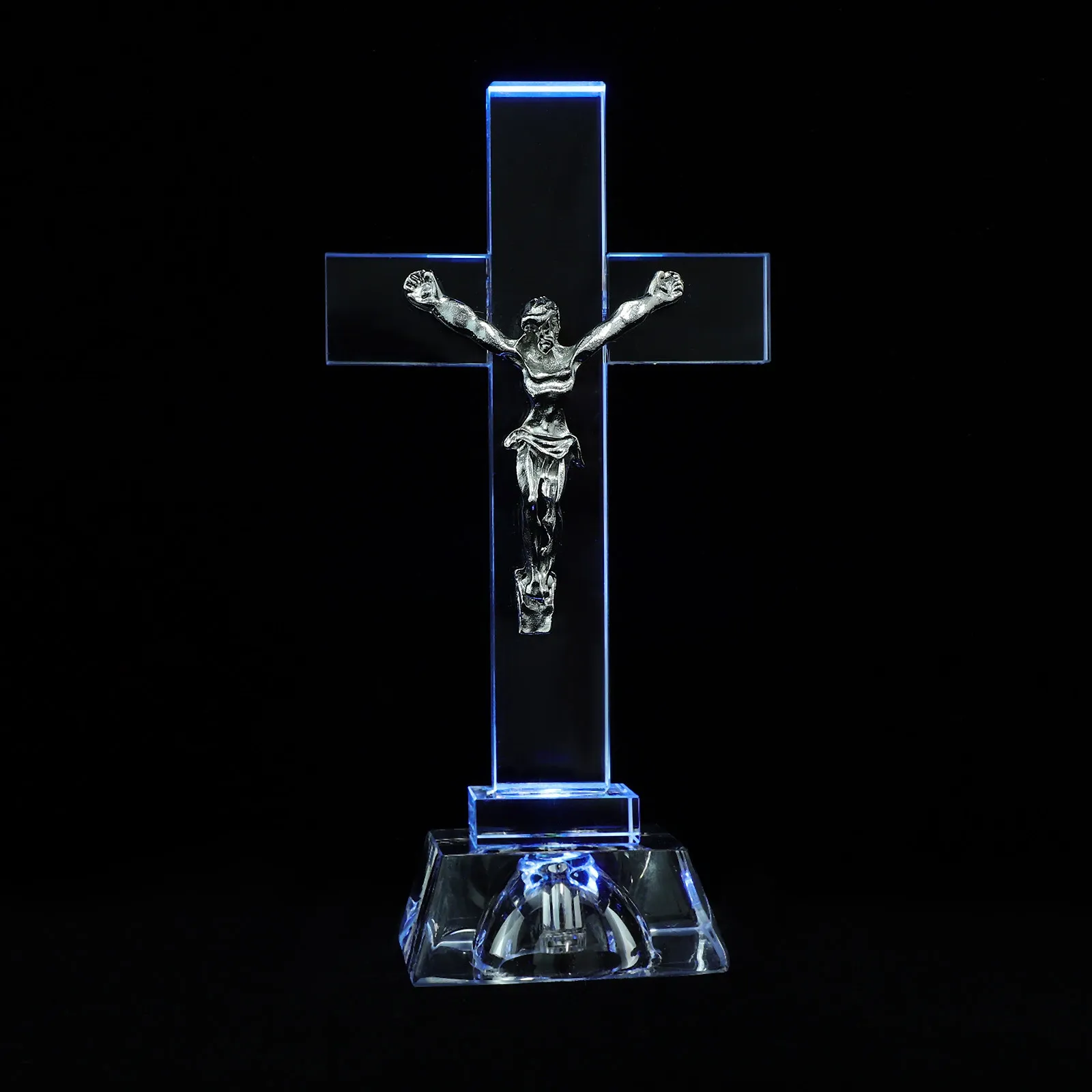 

1Pcs Glowing Crystal Cross Unique Christian Ornament for Home Church Decor Blessing Religious Desktop Decoration