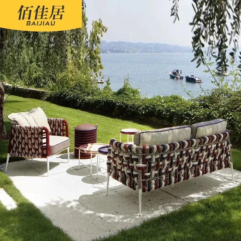 Outdoor sofa coffee table combination table and chair courtyard garden simple villa rattan rain protection open-air balcony B &