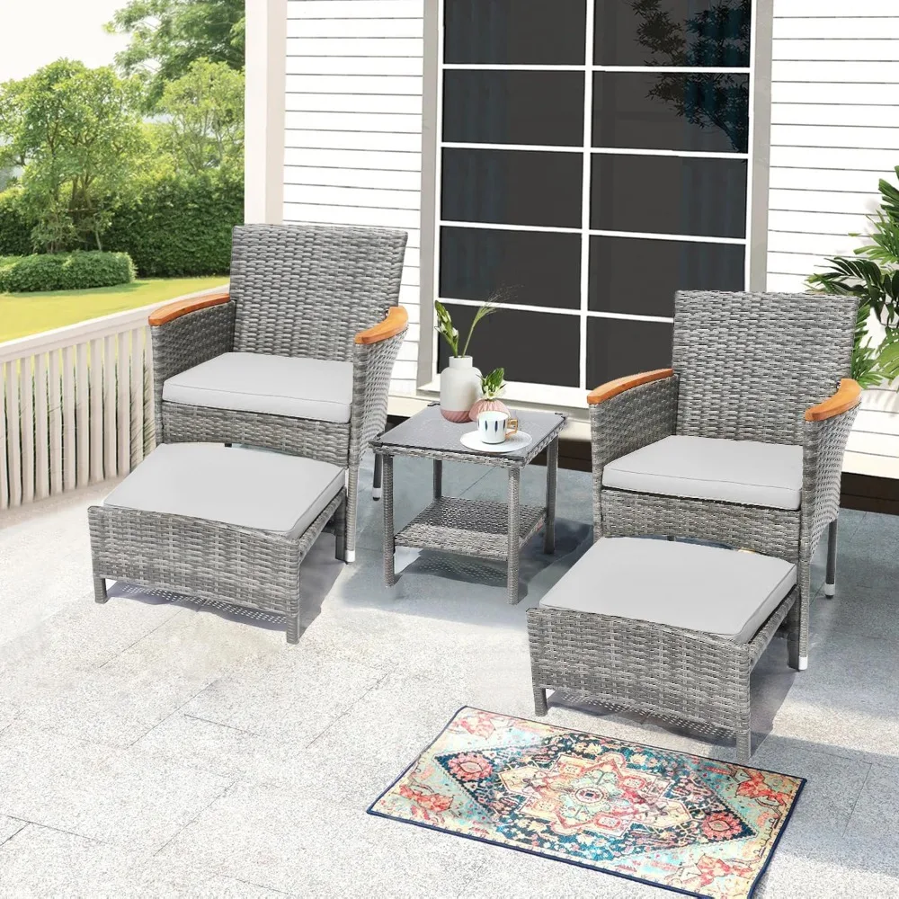 

5 Piece Outdoor Patio Furniture Set with Table&Ottoman Outdoor Furniture Patio Set Bistro Wicker Patio Set of 2 Outside Lawn