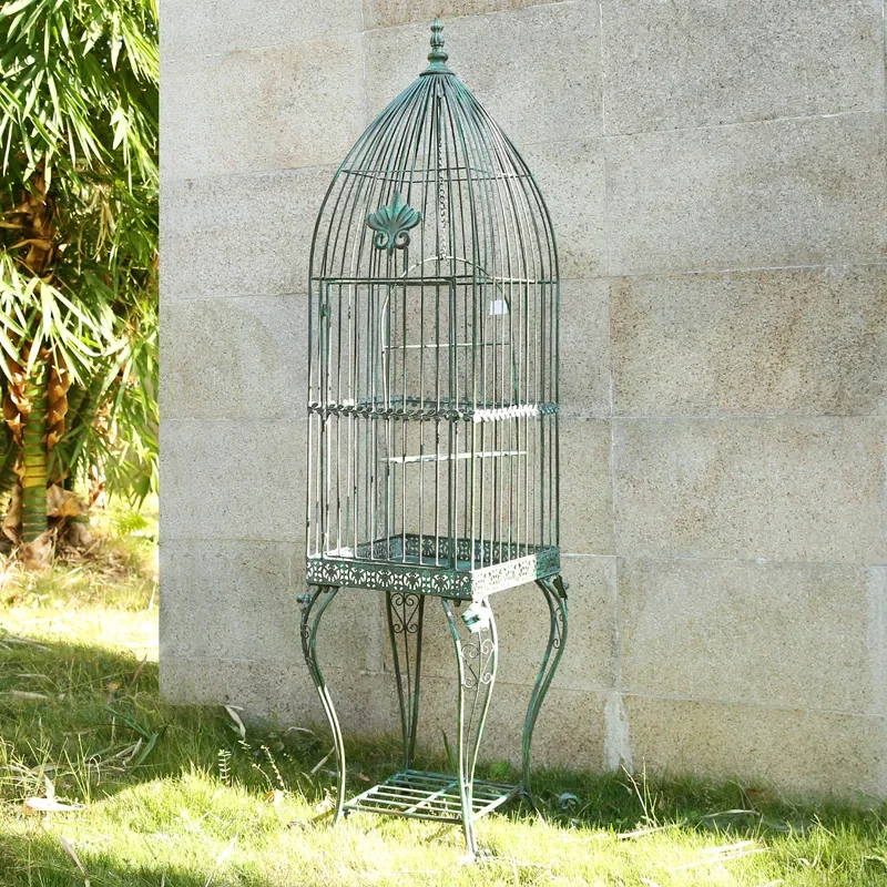 American retro old outdoor wrought iron bird cage flower stand balcony courtyard floor bracket outdoor garden decoration