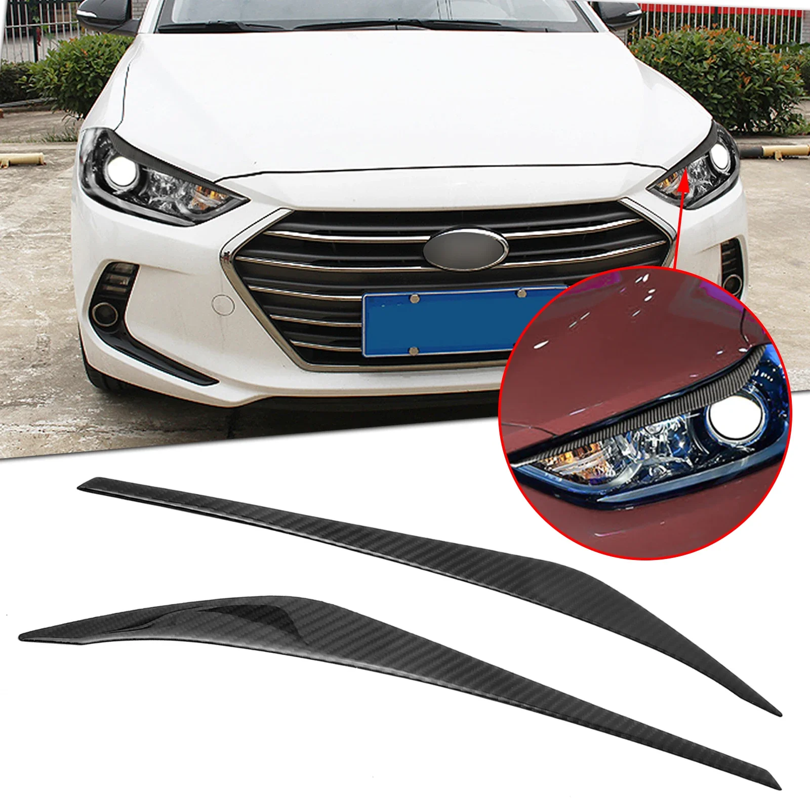 

Настоящее углеродное волокно, накладки на фару для бровей и век для Hyundai Elantra 2017 2018