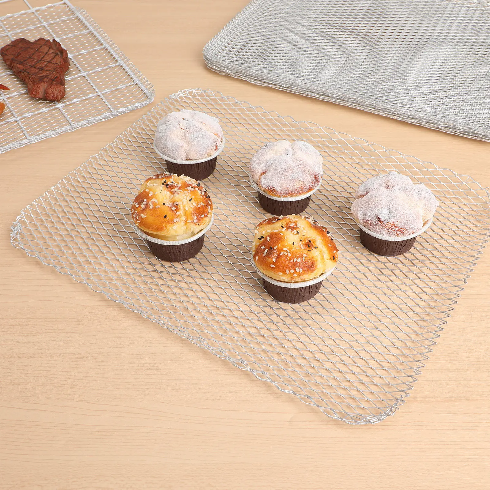 

10pcs Bbq Grill Mesh Mat Aluminum Non-Stick Grilling Mat For Outdoor Camping Cooking Heat-Resistant Barbecue Supplies Grill