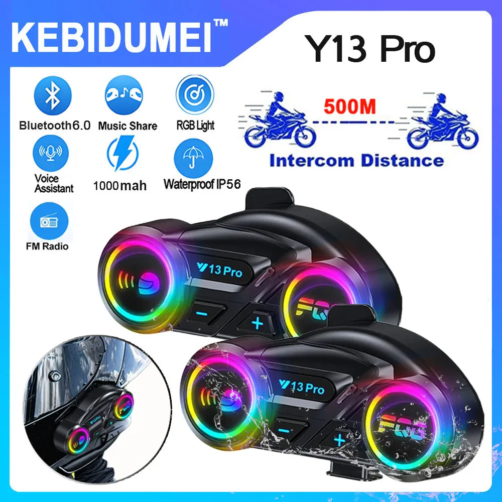 

1/2x RGB FM-переговорник 500 м Bluetooth 6,0 мотоциклетный шлем домофон громкая связь водонепроницаемый музыкальное сообщение шумоподавление 1000 мАч