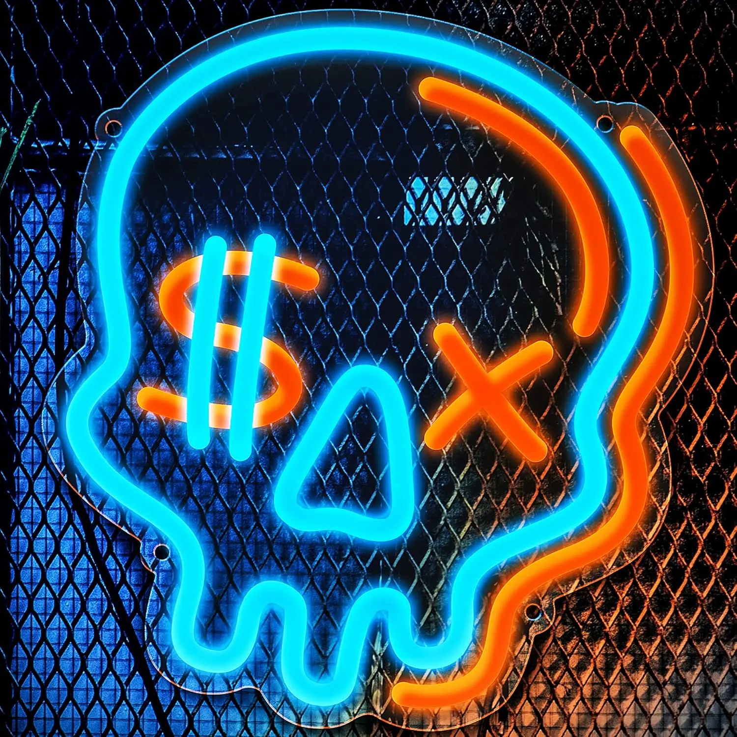 

11*10 inch Skull Neon Sign Wall Decor Halloween Skeleton Blue LED Light Bedroom Cute Teenage Boy Room Decor Man Cave Gamer Kids