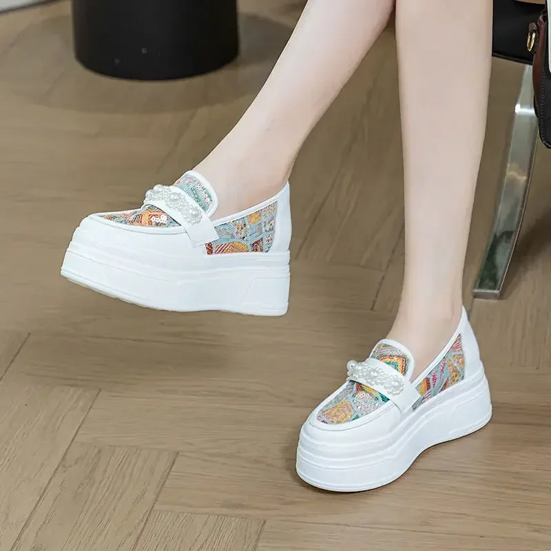 8cm New Ankle Boots Shoes Patent Leather Elastic Pumps Fahion Synthetic Chunky Sneakers Air 2025 Mesh Comfy Summer Bling Women