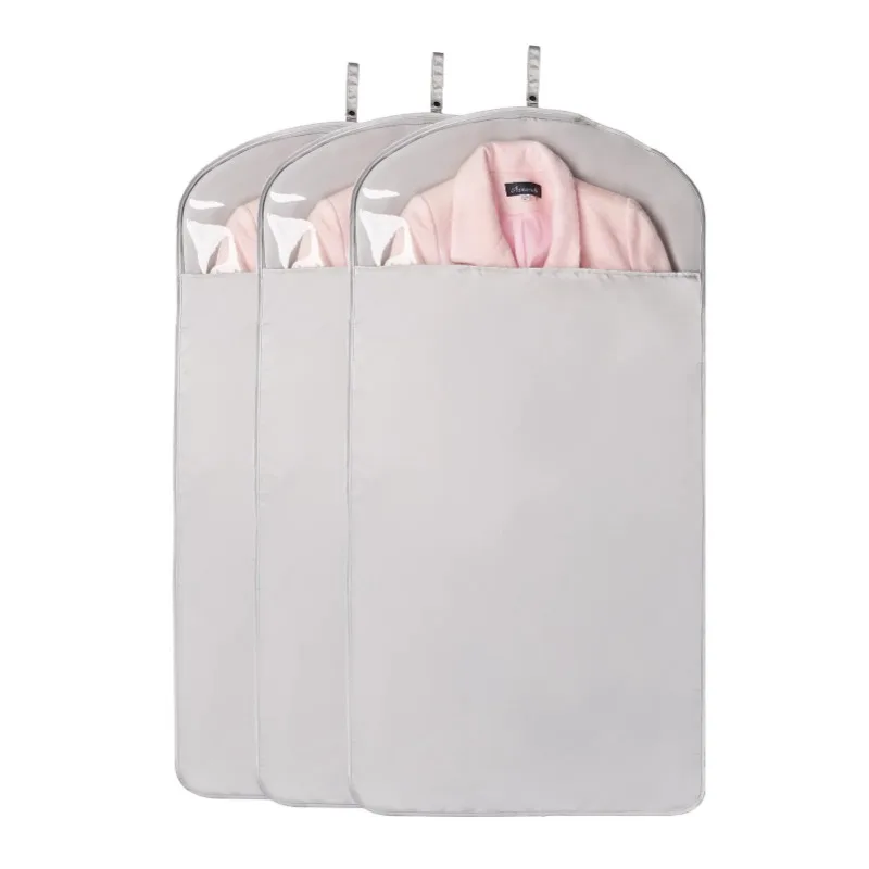 

3 Pack 43'' Satin Garment Storage Bags Side Breathable Clear Full Zipper Bags Hanging Suit Coats Dresses Jackets Bags