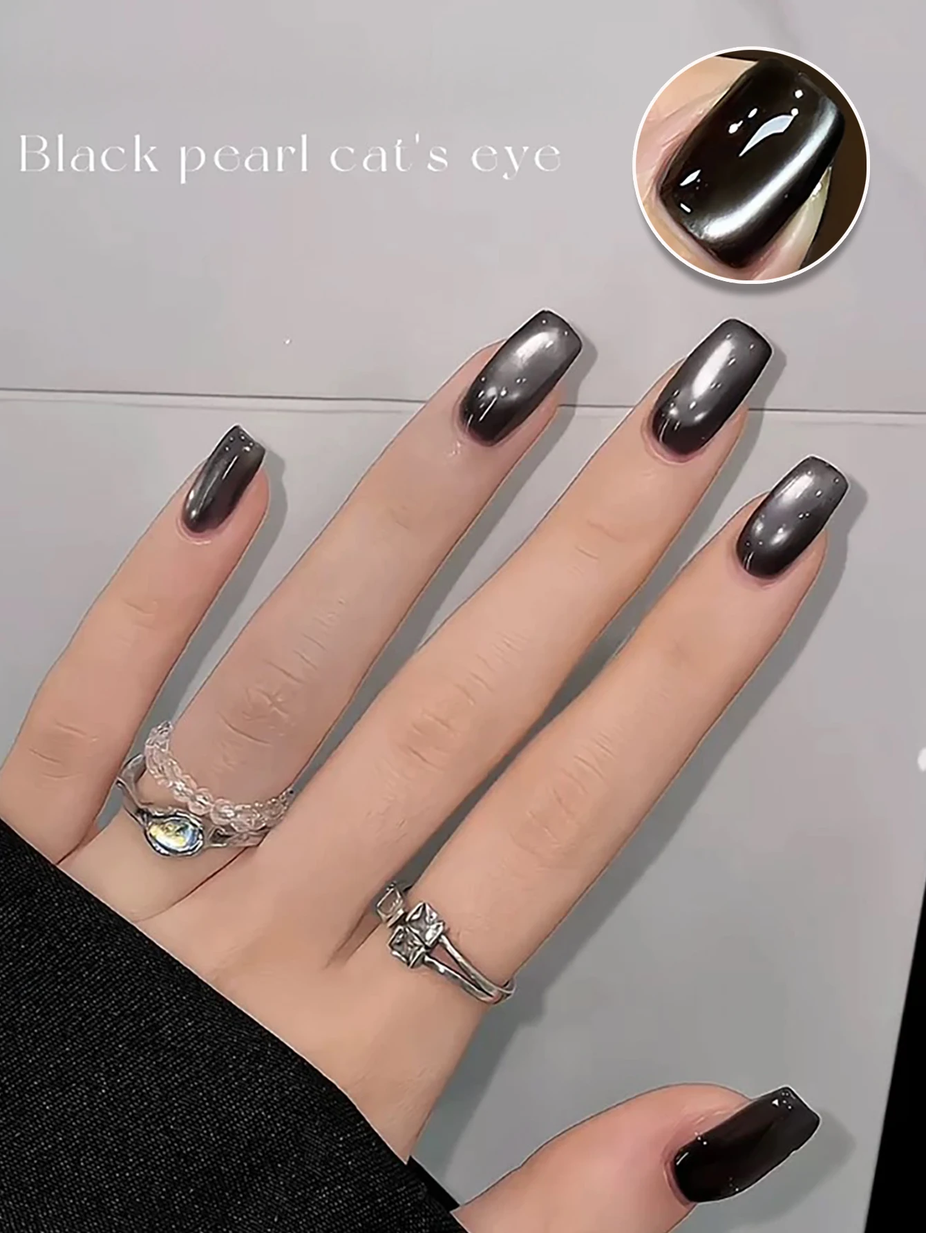 TC 블랙 크리스탈 캣 마그네틱 젤 반짝이 글리터 젤 네일 폴리시 반영구 UV 젤 네일 아트 베이스 컬러 불필요