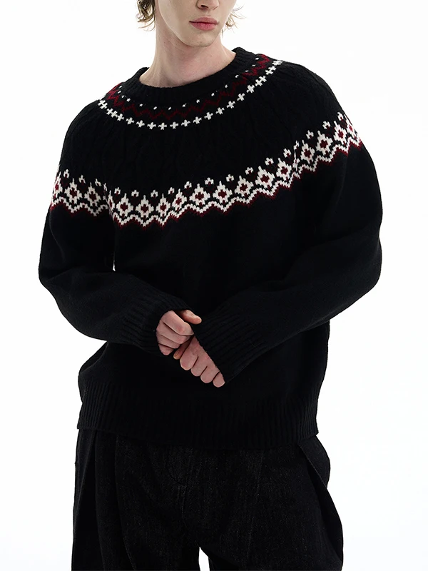

Осенне-зимний свитер унисекс в американском ретро-стиле с узором Fair Isle, свободный крой, круглый вырез, повседневный, из полиэфирного волокна, для комфортных поездок на работу