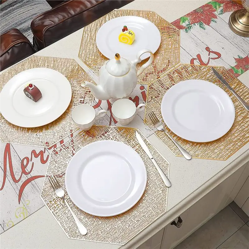 LLCS-6 Pcs Octagonal Placemat, Hollow-Out Design,Non-Slip And Heat-Insulating,Suitable For Kitchens, Dining Rooms, And Hotels
