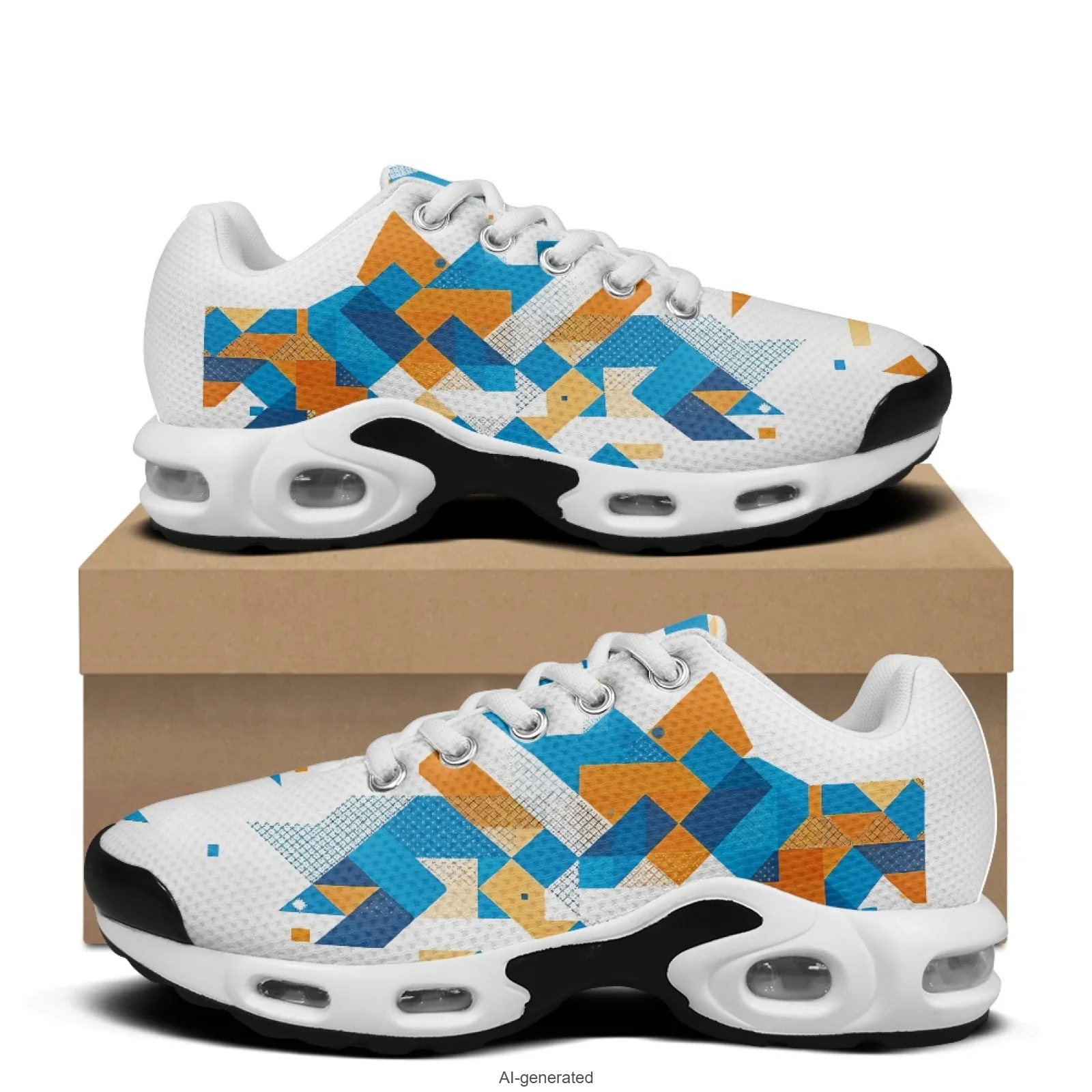 XIXIRIMIDO Abstract Geometry Air-Cushioned Sneakers Women's Running Shoes Men's Commuter Shoes Lightweight Breathable Soft 36-48