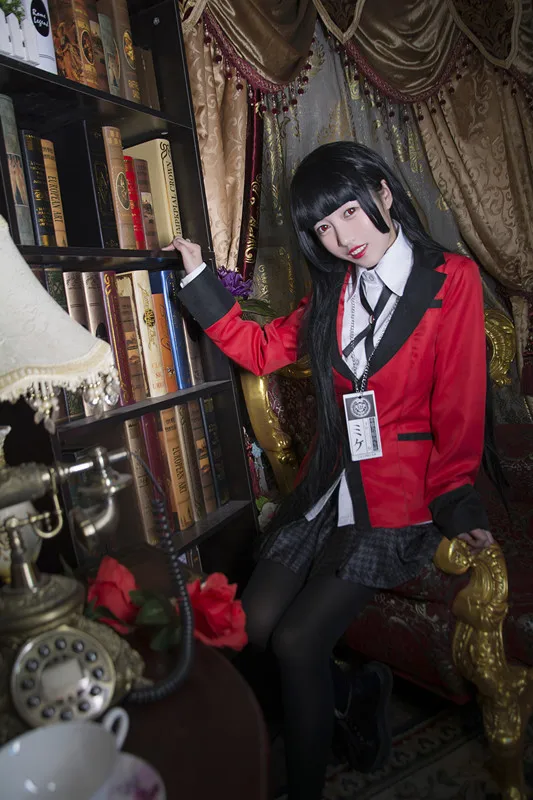 Kakegurui Jabami Yumeko Cosplay Kostuum Pruik Halloween Sayaka Dwangmatige Gokker Anime School Meisje Geplooide Rok Uniform Volledige Set