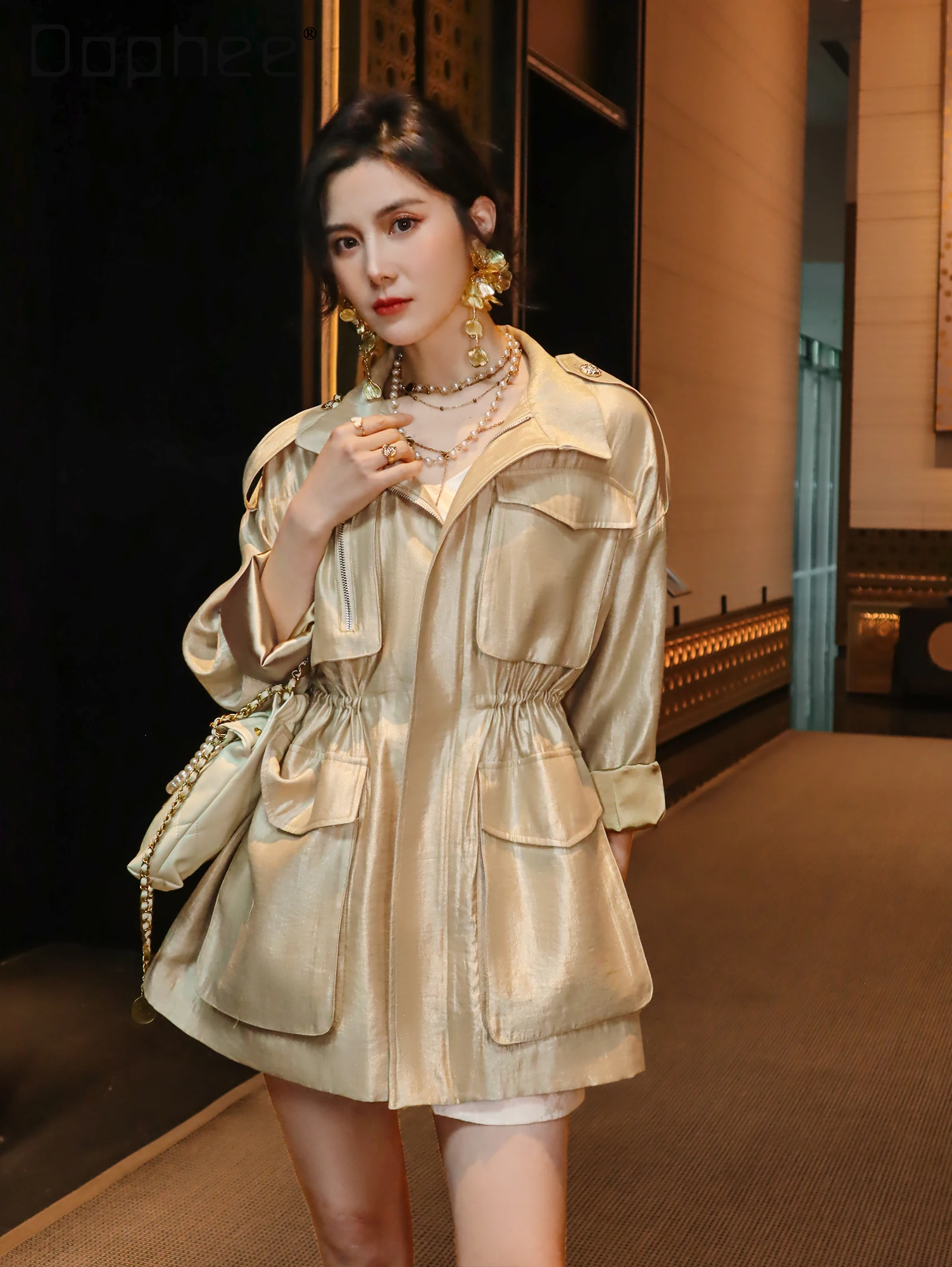 Silhouette High-end French Fashion Elegant Socialite Trench Coat Autumn Loose Retro Trendy Slim Short Trench Jackets for Women