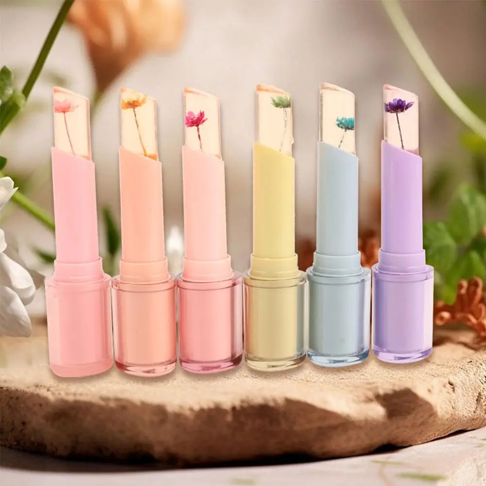 New Dried Flower Color Changing Lipstick Moisturizing Crystal Long Lipstick Lip Jelly Lasting Cosmetics Pink Clear Gloss S9w2