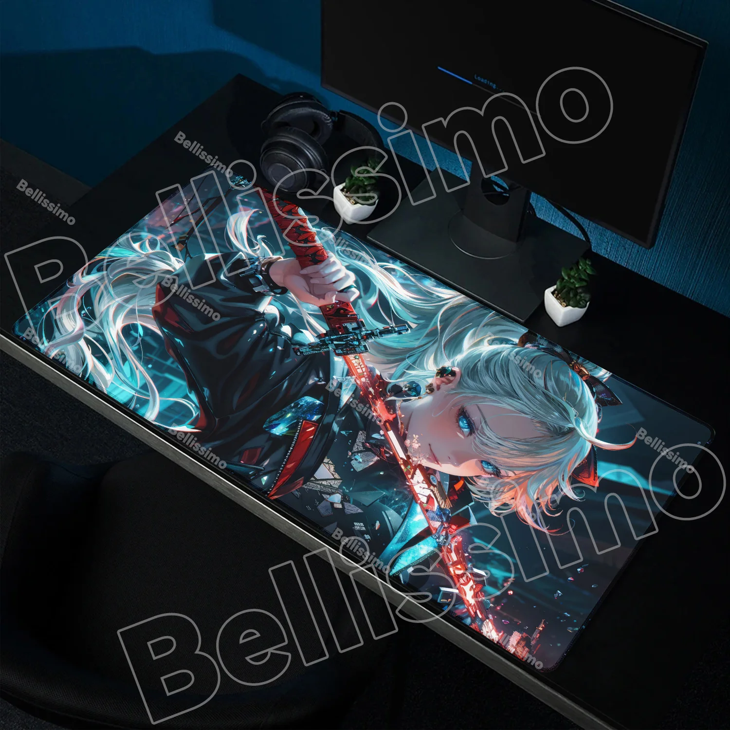 

Japanese Cartoon Samurai Girl Black Mouse Pad Computador Gamer Table Mat Gaming Laptop Desk PC 900x400 Computer Table Mousepad
