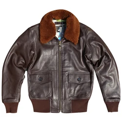 G1 Series Fur Collar Bomber Coat Sheepskin Aviator Woman Mans Jacket Genuine Leather Jacket Winter Overcoats American Brand