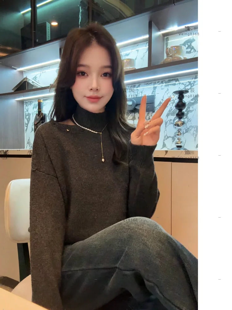 

Женский вязаный свитер Xuanxuanchen Romantic Plan с высоким воротником, осенне-зимний, мягкий, в корейском стиле, с длинными рукавами