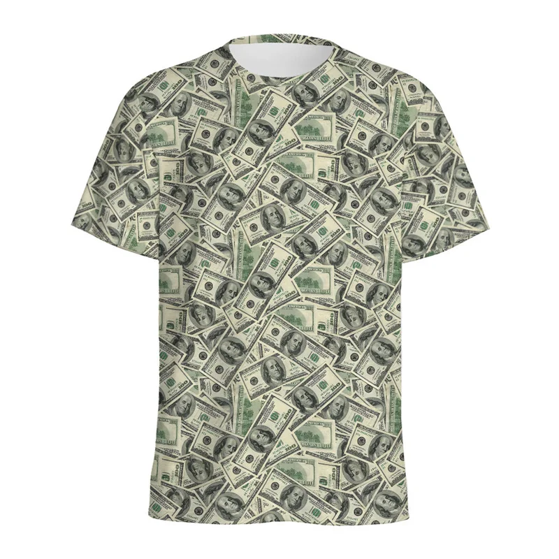 Fashion US Dollar 3D Printed T-shirt Men Summer Casual O-Neck Short Sleeve Money Graphic Tees Loose Pullover Tops T Shirts