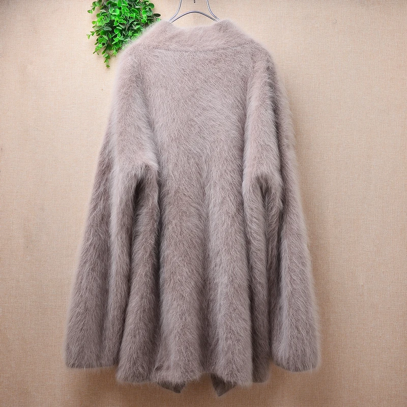 Ladies Women Autumn Winter Clothing Fashion Hairy Mink Cashmere Knitted Suit Collar Loose Cardigans Sweater Angora Jacket Mantle