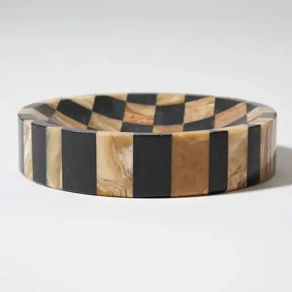 Wholesale Customized Natural Marble Travertine Onyx Checkered Cigar Ashtray 8'' Catchall Tray Polished Surface