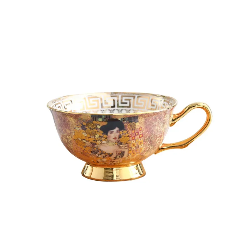 Gustav Klimt Bone China Coffee Cup Saucer Spoon Set Europe Style Afternoon Tea Cup 220ml Luxury Ceramic Mug Cafe Party Drinkware